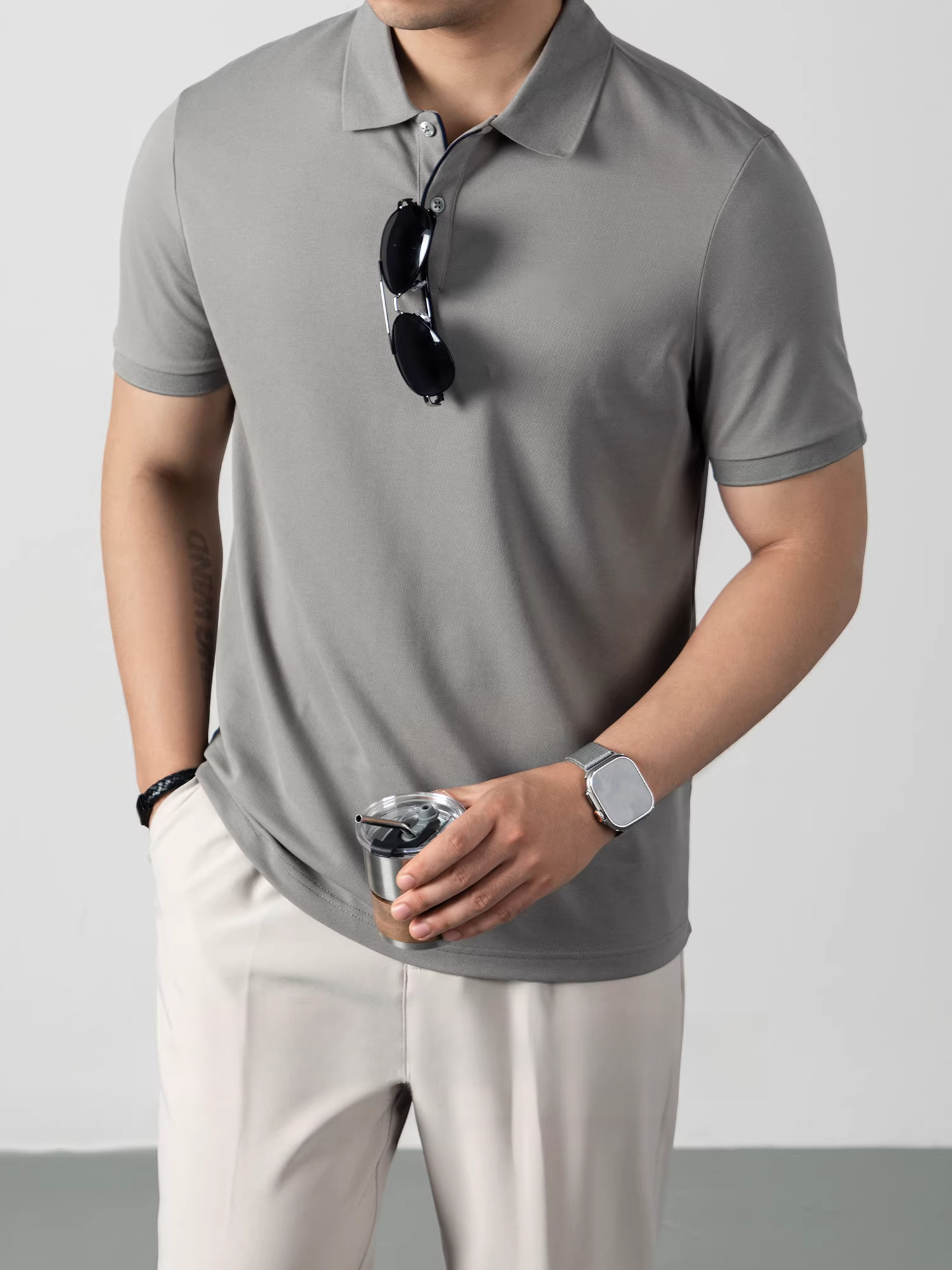 第4代蜂窩仿生絲光珠地棉Polo衫男短袖夏季翻領T恤商務休閒高級感