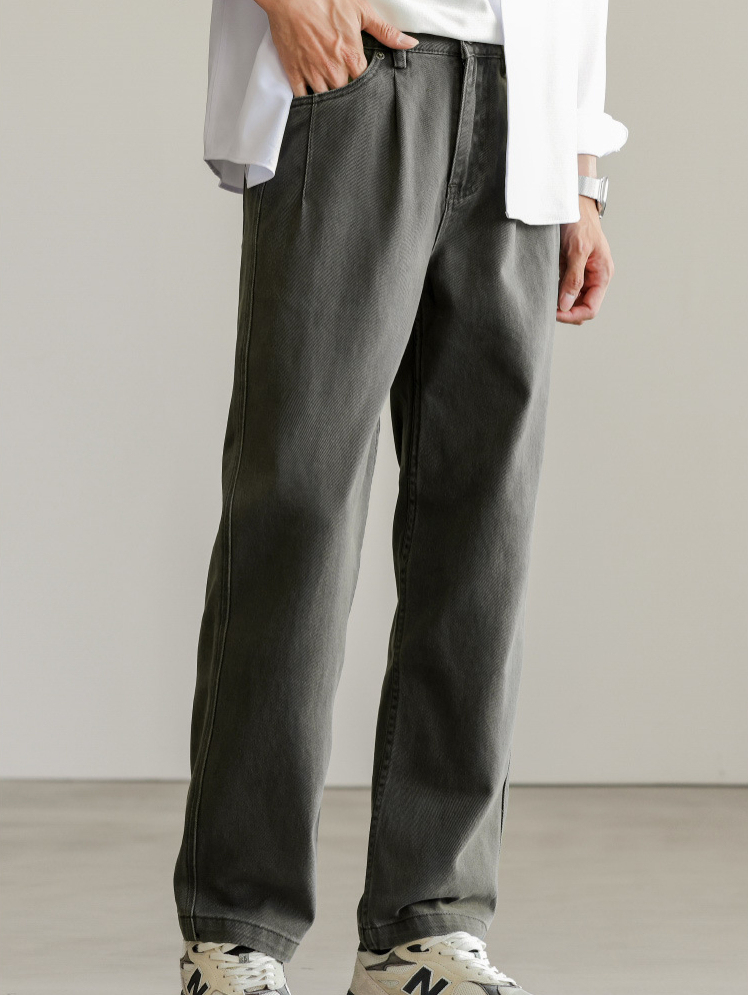 重磅粗斜紋復古洗水休閒牛仔褲男士2025春季新款小直筒牛仔褲