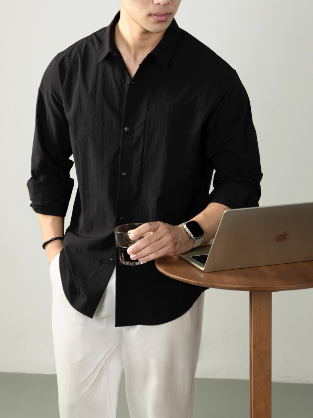 【鬆弛無齡感】泡泡格襯衫男長袖寬鬆設計感高端商務休閒襯衣時尚