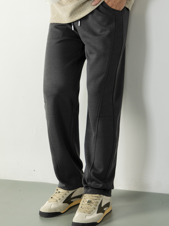 【綿柔空氣層】明線拼接設計微闊休閒褲男鬆緊腰垂感純色運動長褲