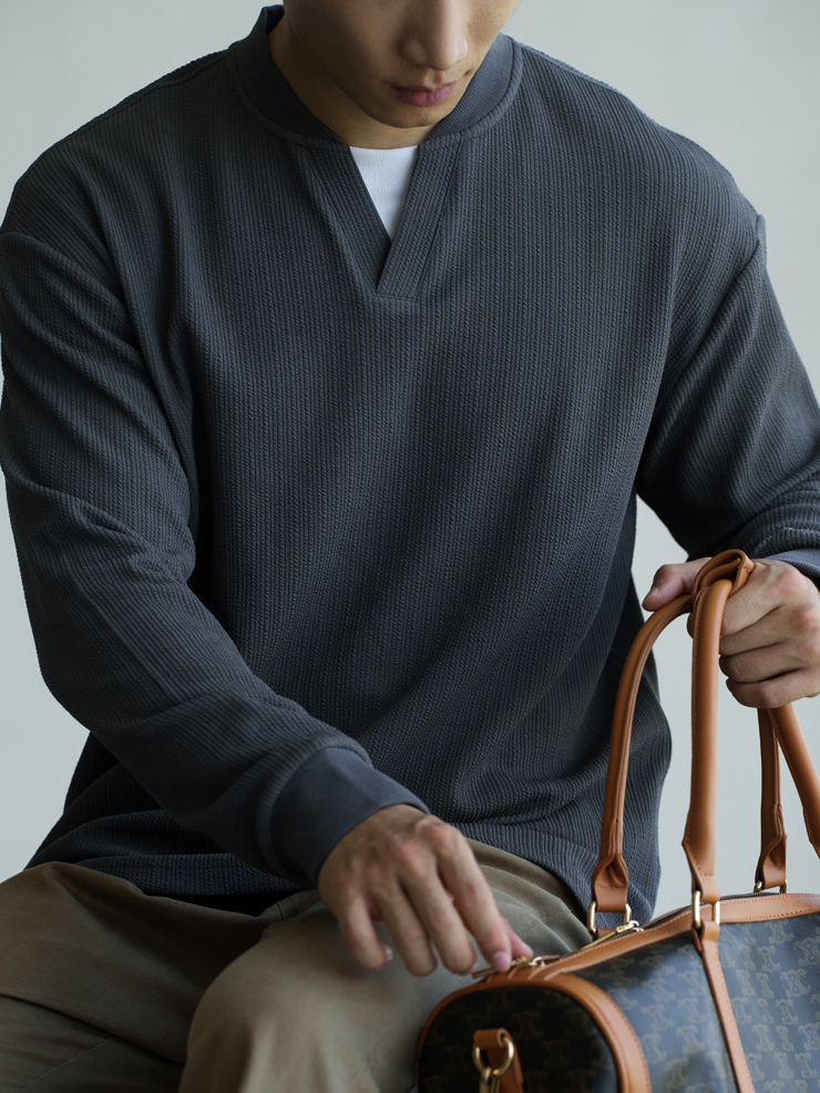 莫代爾混紡透氣小v領半開襟針織衫男士2025秋冬老錢風休閒新上衣