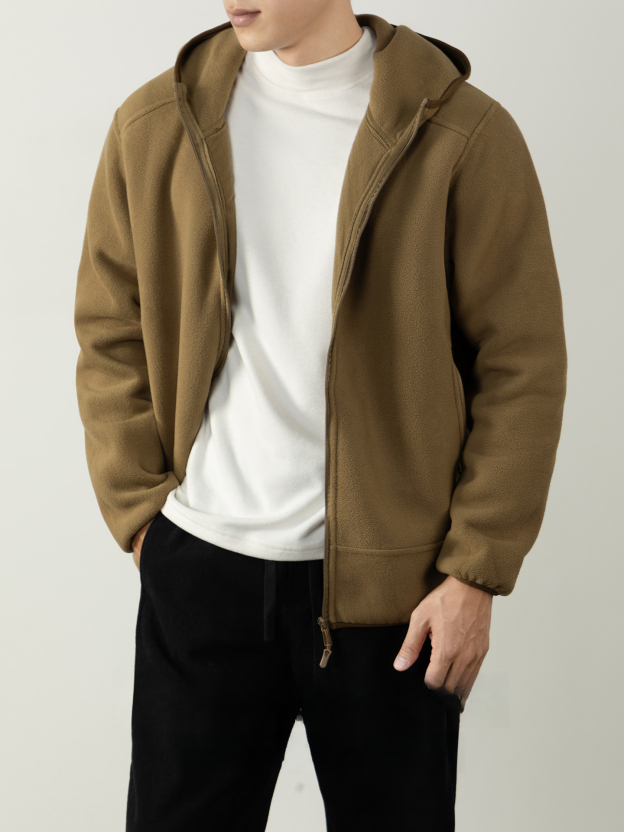 【聚熱搖粒絨】雙面暖絨連帽外套男士加厚保暖拉鍊插肩高級夾克衫