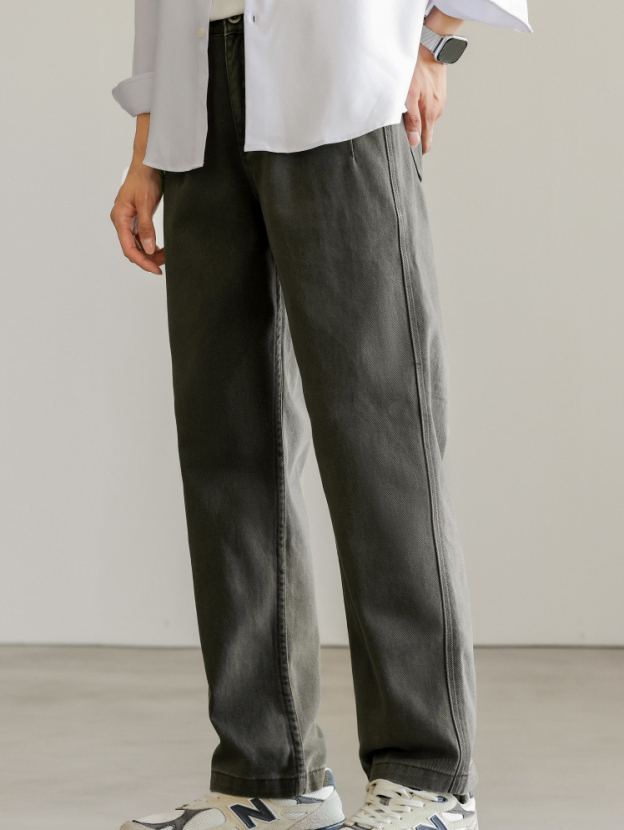 重磅粗斜紋復古洗水休閒牛仔褲男士2025春季新款小直筒牛仔褲