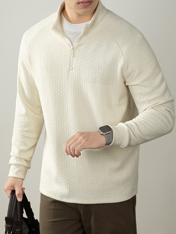 【羊毛X桑蠶絲】隱奢質感衛衣男長袖打底衫高端商務提花拉鍊立領