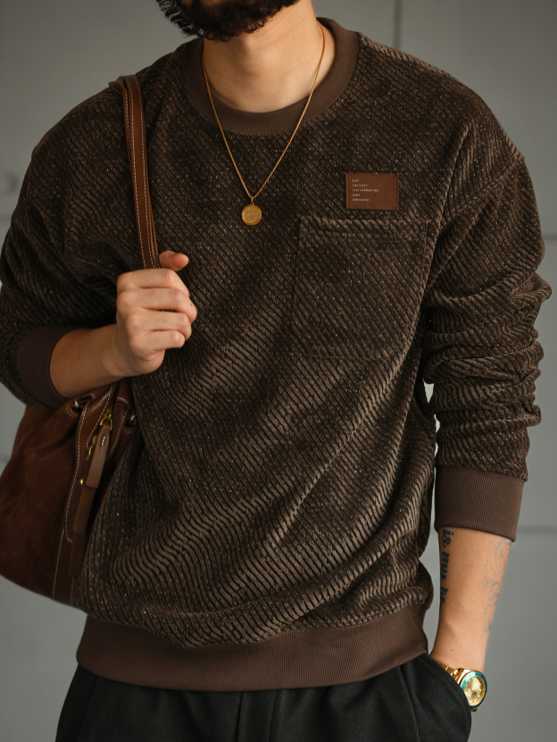 【都市輕旅】重磅圓領衛衣男高端秋季肌理感設計長袖上衣