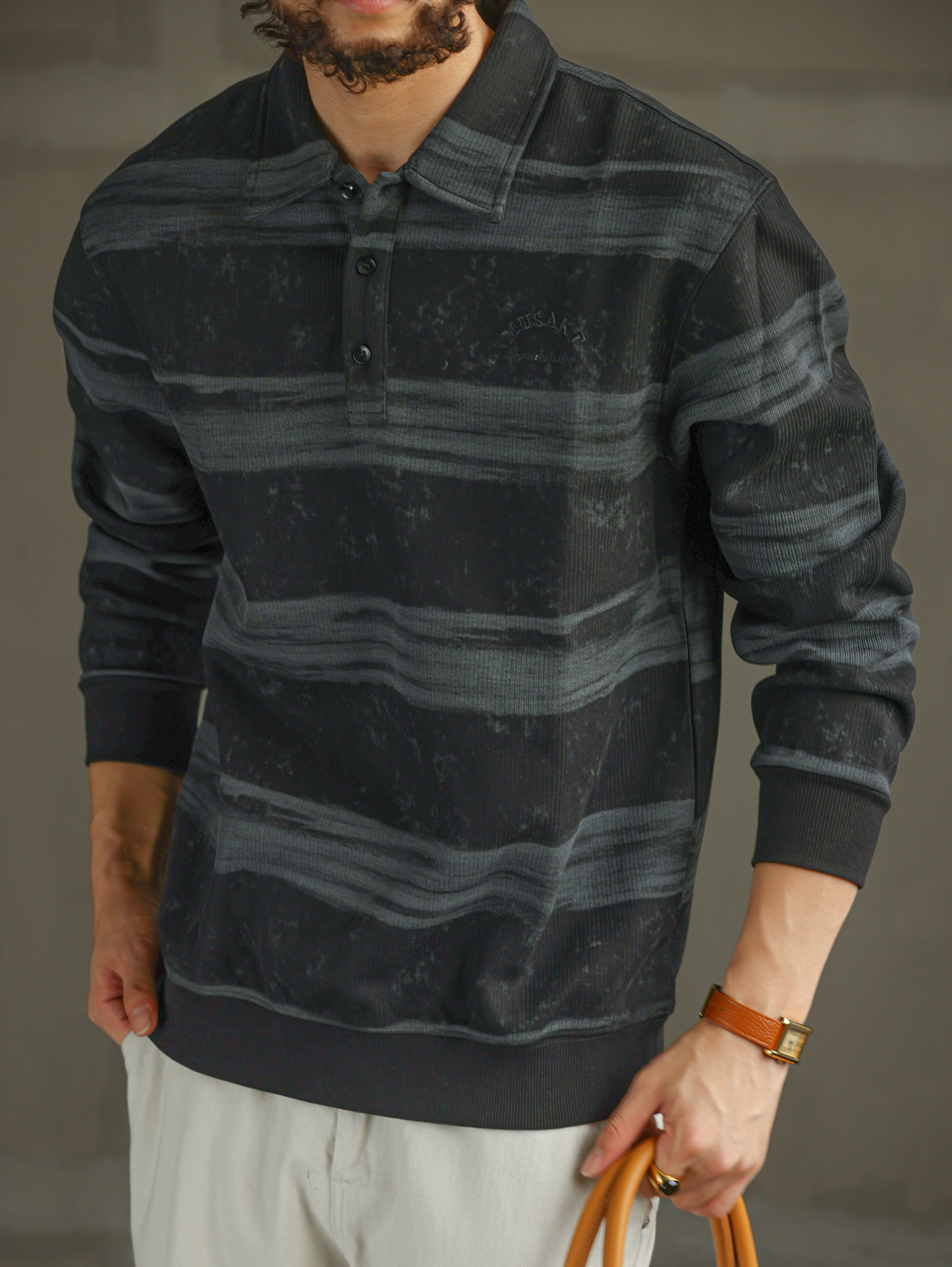 【智性通勤】美式扎染重磅POLO衫男秋冬撞色加厚翻領衛衣