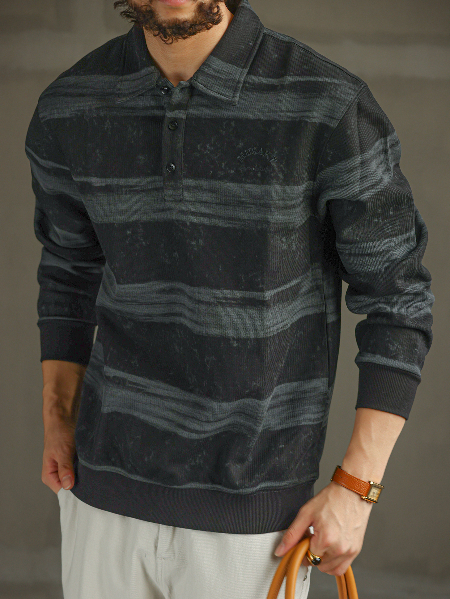 【智性通勤】美式扎染重磅POLO衫男秋冬撞色加厚翻領衛衣