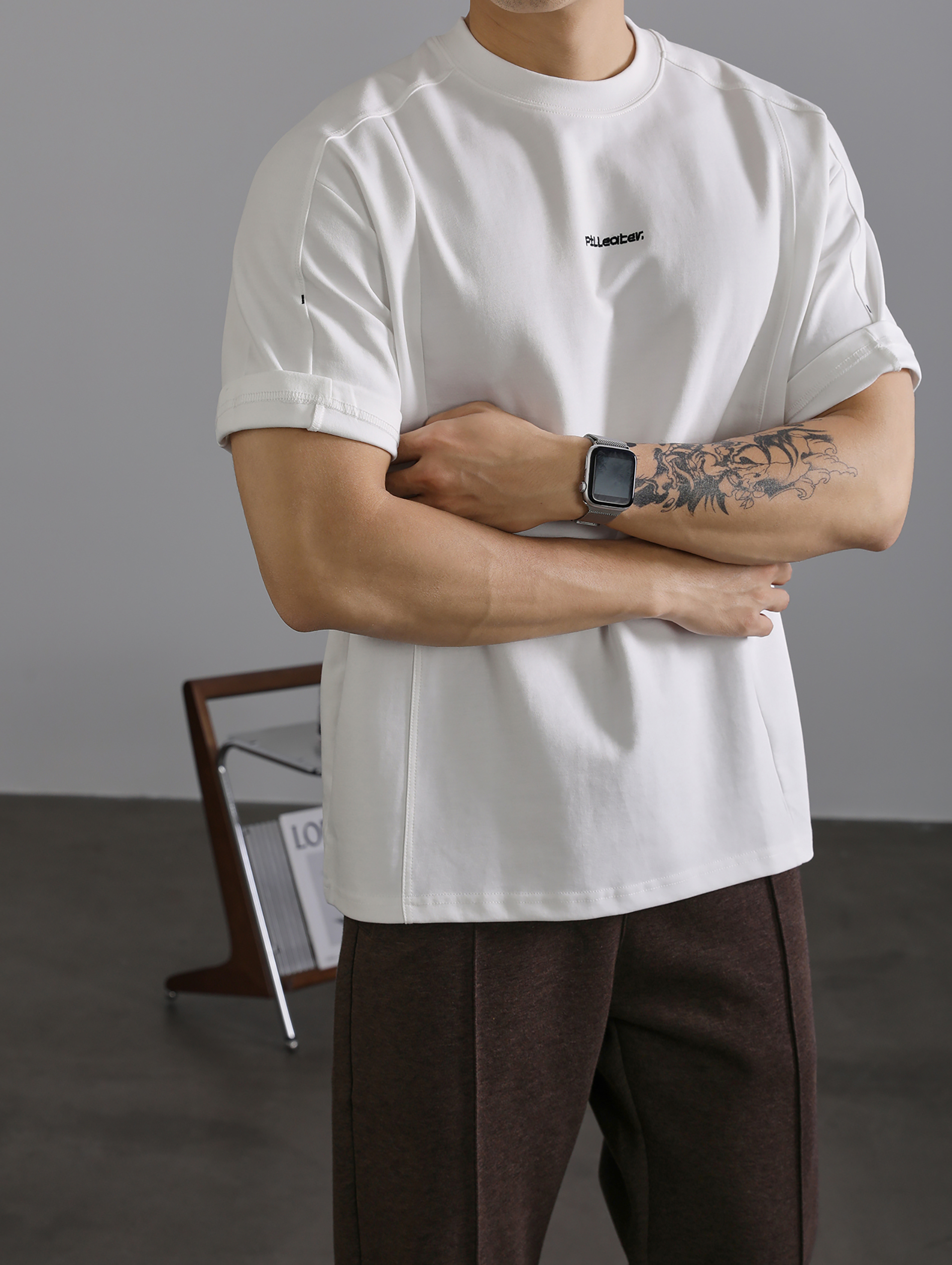 潮牌夏季簡約刺繡短袖T恤男高街痞帥拼接設計休閒圓領上衣潮