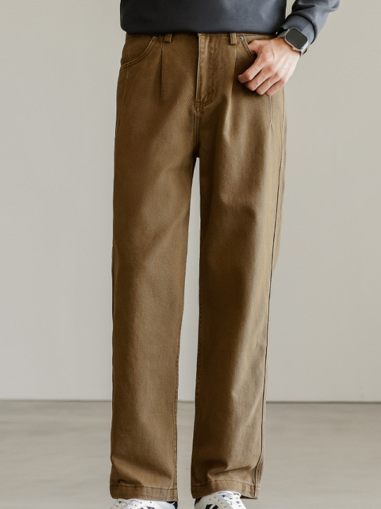 重磅粗斜紋復古洗水休閒牛仔褲男士2025春季新款小直筒牛仔褲