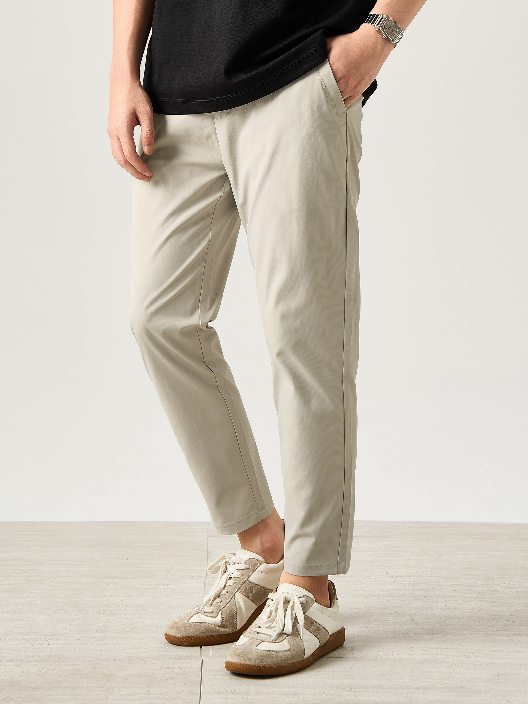 男士復古風免燙小西褲透氣薄款潮流錐形褲子垂感修身9九分褲