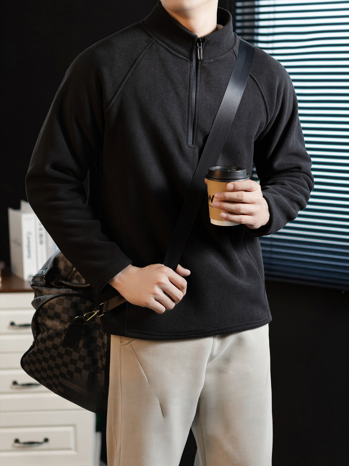 【輕奢型格】雙面搖粒絨加厚插肩袖立領衛衣男士商務百搭保暖秋冬