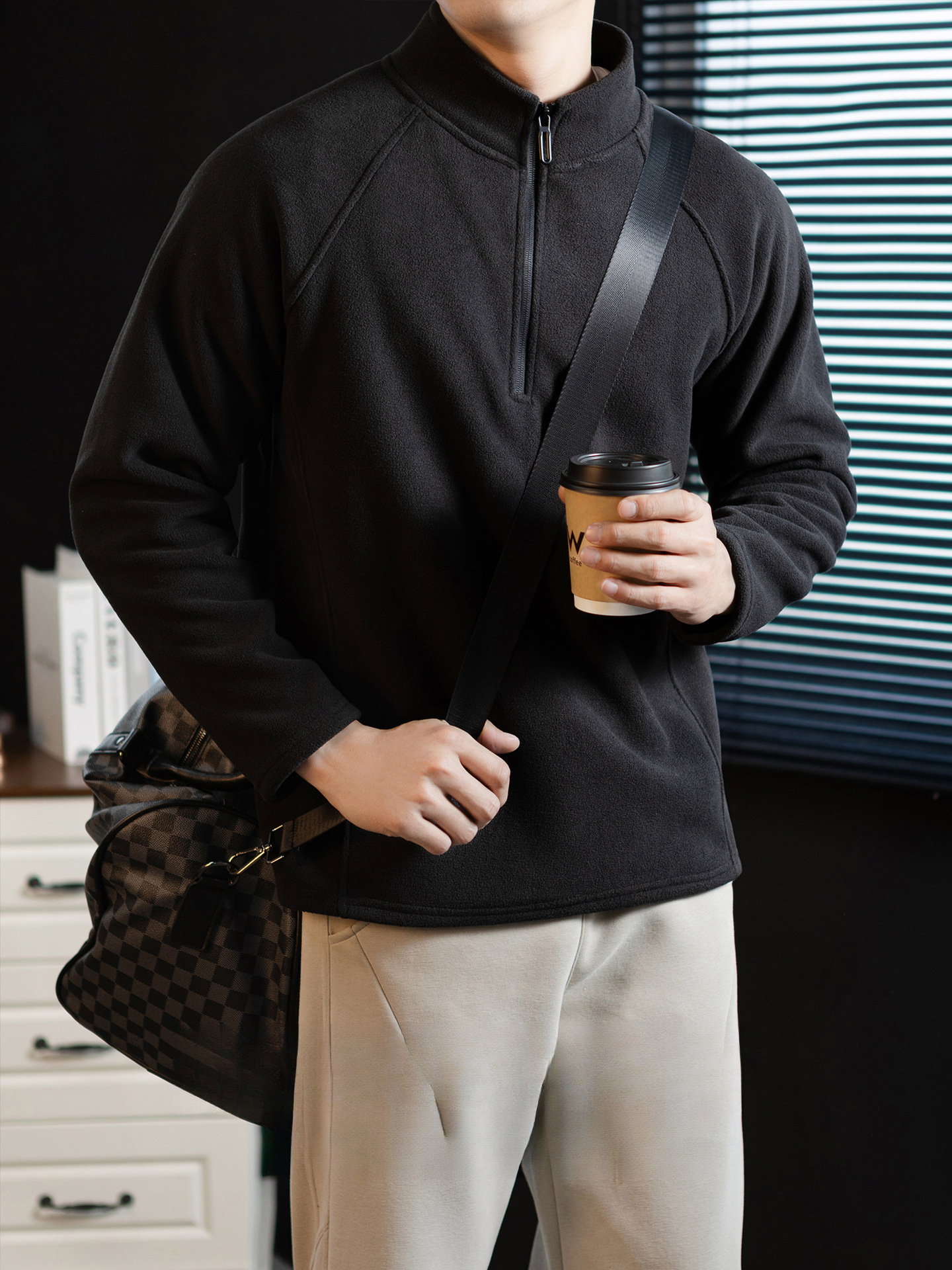 【輕奢型格】雙面搖粒絨加厚插肩袖立領衛衣男士商務百搭保暖秋冬