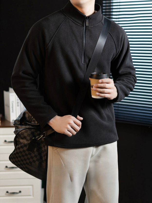 【輕奢型格】雙面搖粒絨加厚插肩袖立領衛衣男士商務百搭保暖秋冬