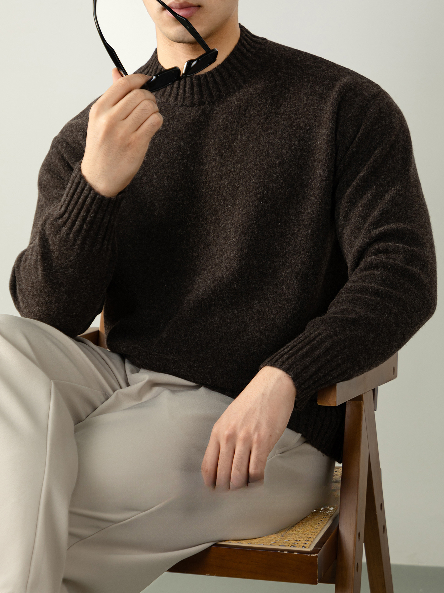 高級感加厚暖柔毛衣男款秋冬純色半高領慵懶風百搭針織衫