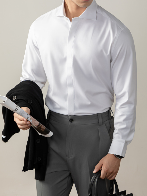 【羊毛X莫代爾】定義級舒適奢紡襯衫男士隱藏式暗釦高端商務免燙