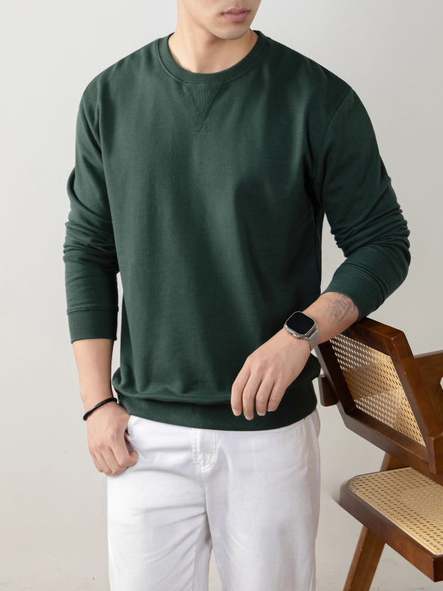 340g重磅純棉衛衣男2025秋冬新款寬鬆厚實長袖t恤純色日系打底衫