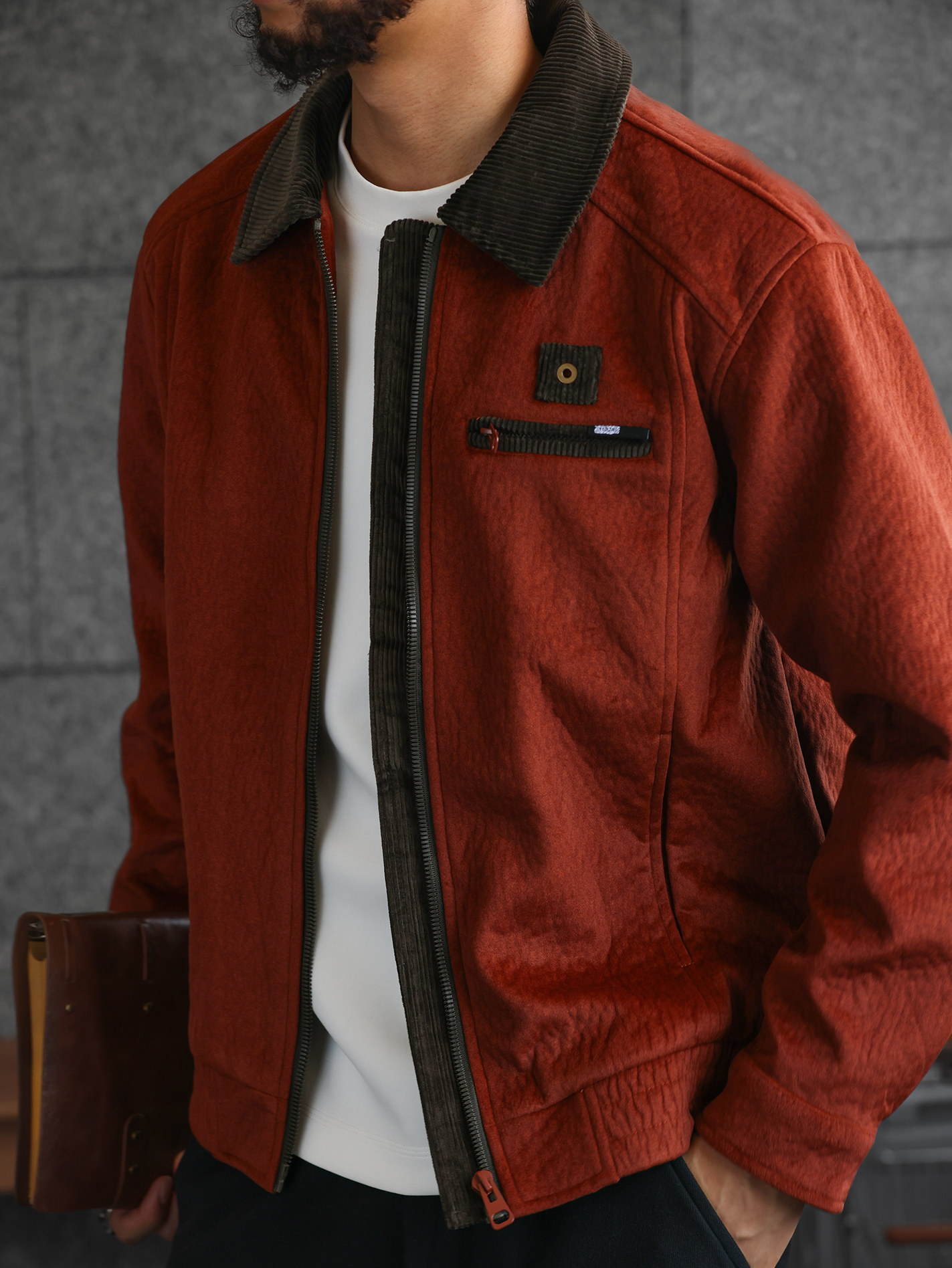 【谷仓美学】重磅灯芯绒撞色翻领毛呢外套男士呢子夹克男