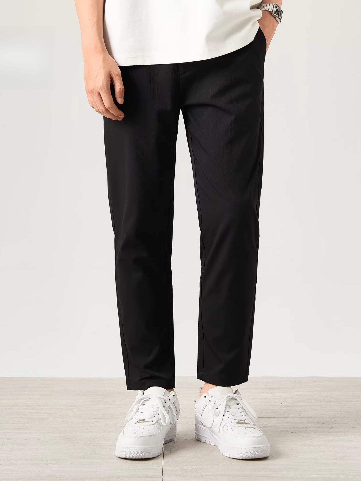 男士復古風免燙小西褲透氣薄款潮流錐形褲子垂感修身9九分褲