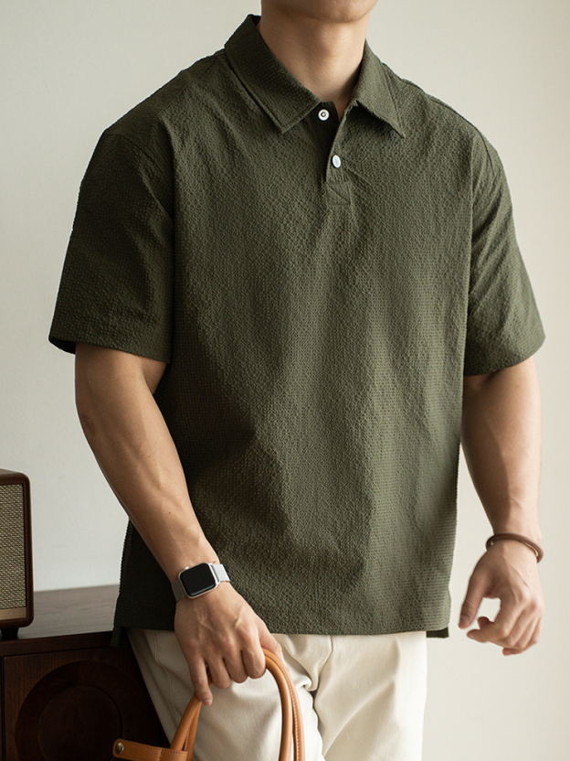 美式速幹簡約泡泡紗短袖Polo衫男士2025春夏休閒翻領Polo衫