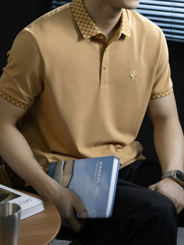 【立體刺繡徽章】涼感珠地棉polo衫男士短袖花紋翻領商務保羅衫