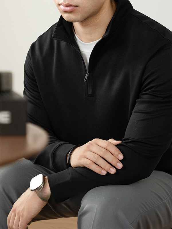 【親膚莫代爾】日系320G重磅半拉鍊立領衛衣男高端商務通勤慵懶風