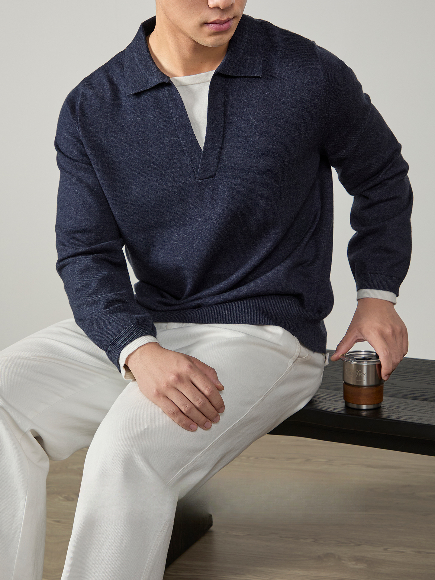 輕熟氣質~ 柔彈撞色假兩件翻領毛衣針織衫男2025秋冬軟糯保暖商務