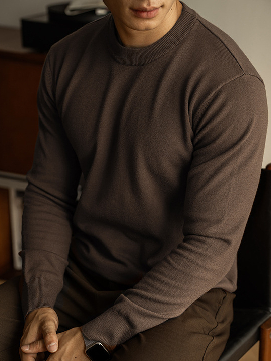 天絲羊毛純色針織衫秋冬新款圓領長袖毛衣男保暖內搭打底衫