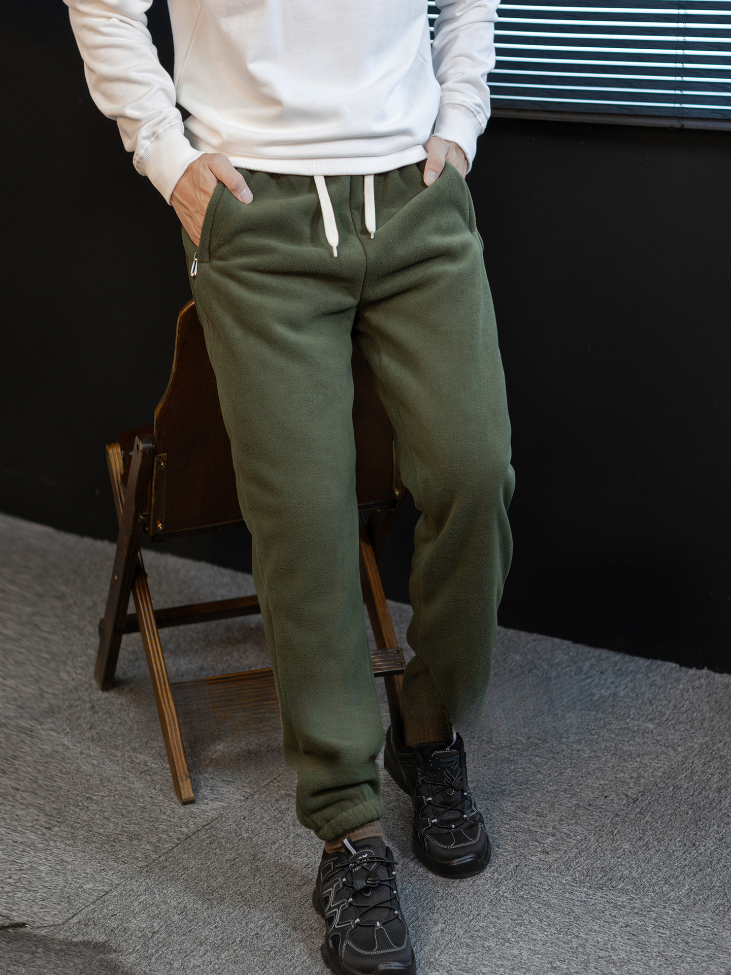 【保暖鬆弛感】聚熱搖粒絨+羊羔絨繫繩休閒長褲男士冬季加絨加厚