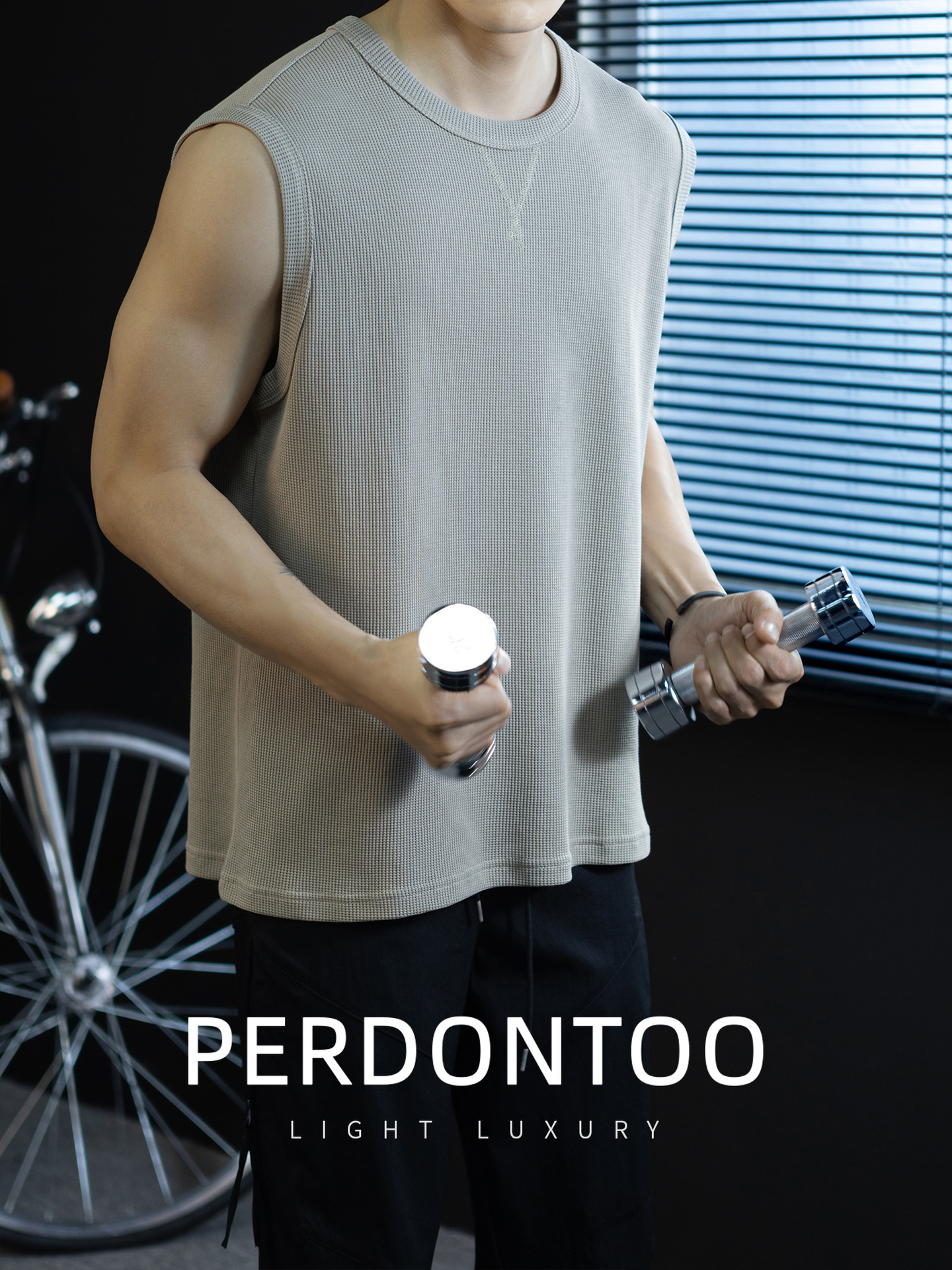 【極簡三角設計】240g華夫格肌理無袖背心男夏季舒適抗菌坎肩t桖