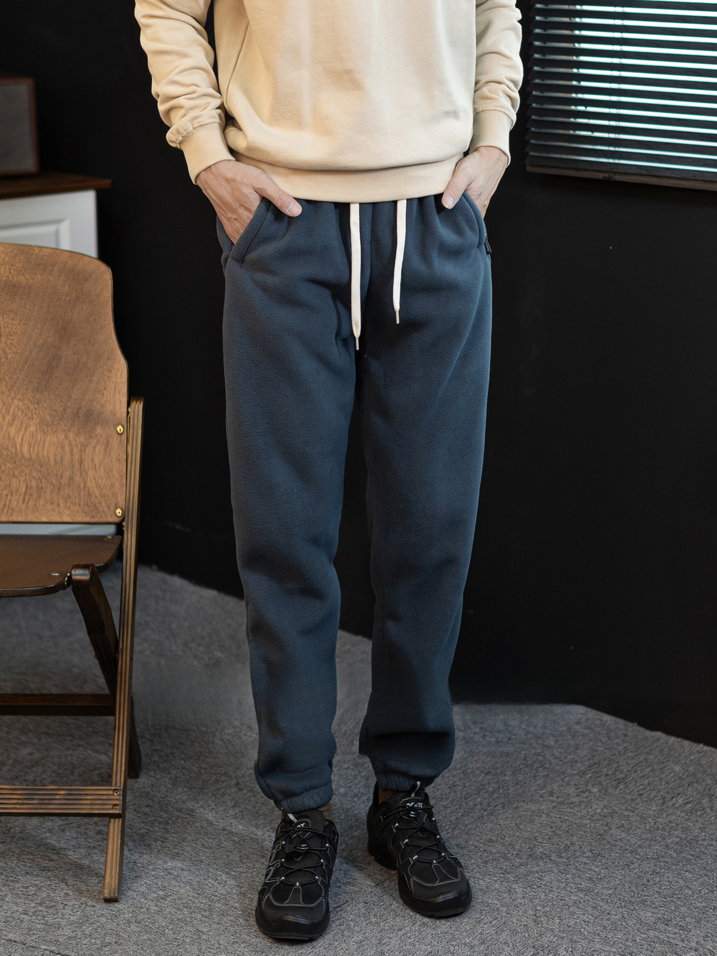 【保暖鬆弛感】聚熱搖粒絨+羊羔絨繫繩休閒長褲男士冬季加絨加厚