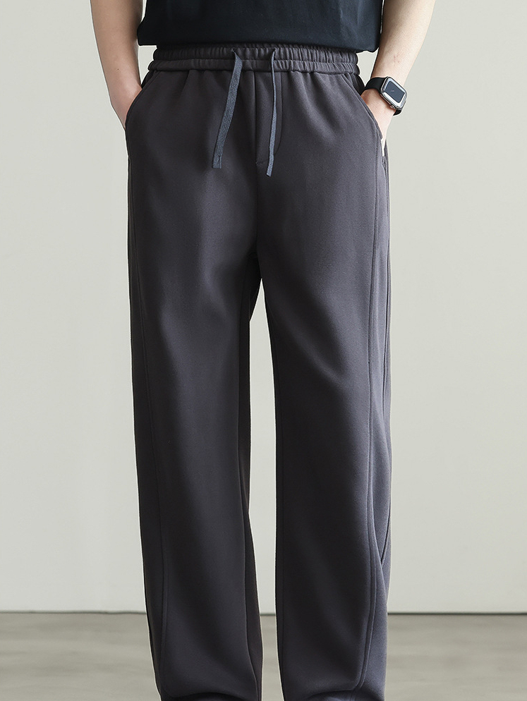 日系壓褶抽繩純色運動休閒褲男士2025夏季通勤寬鬆直筒新款衛褲男