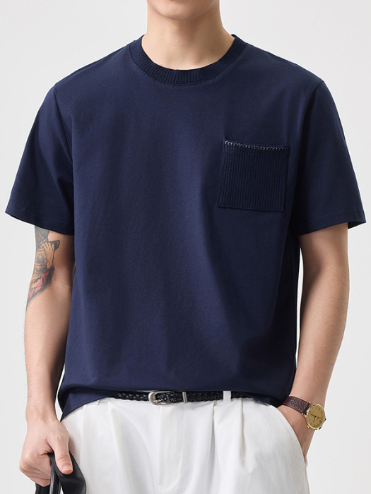 2026春夏新款純色圓領涼感簡約男短袖刺繡日系T恤百搭簡約風套頭