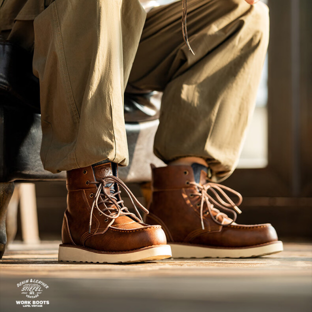 翻領復古工裝靴男靴冬季英倫風牛仔高幫皮靴子百搭短靴馬丁靴-Retro's Wear