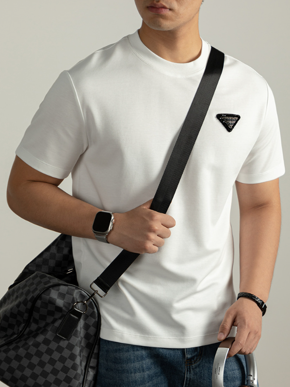 【輕奢燙鑽】竹纖維短袖t恤男2025夏季新款純白色半袖寬鬆5A抗菌T