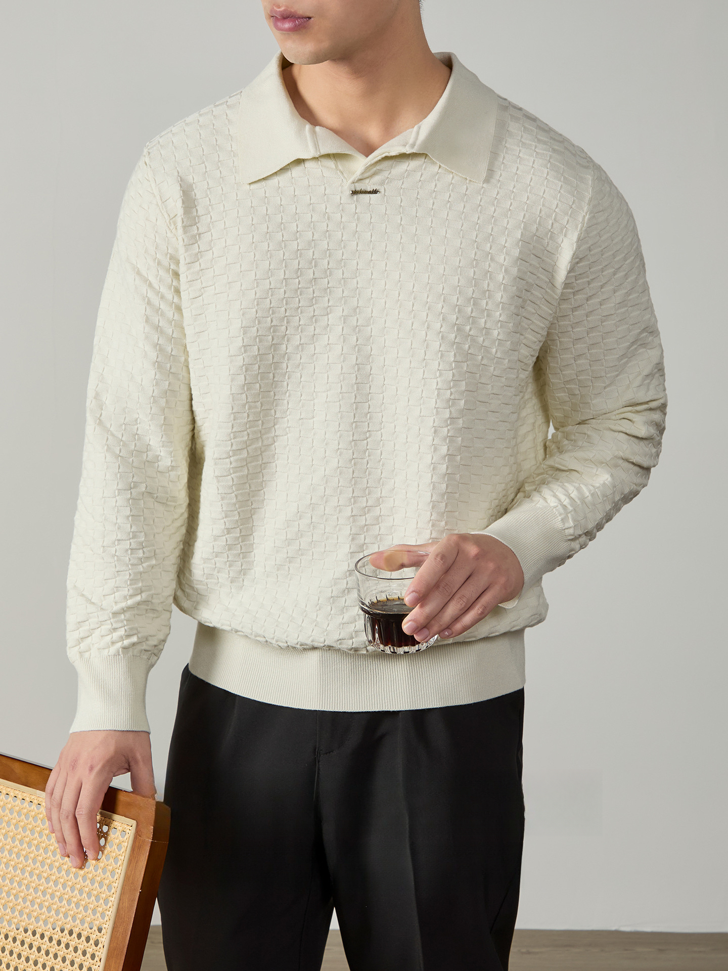 【雅痞紳士風】海鷗領提花肌理保暖針織衫冬季時尚商務休閒毛衣男