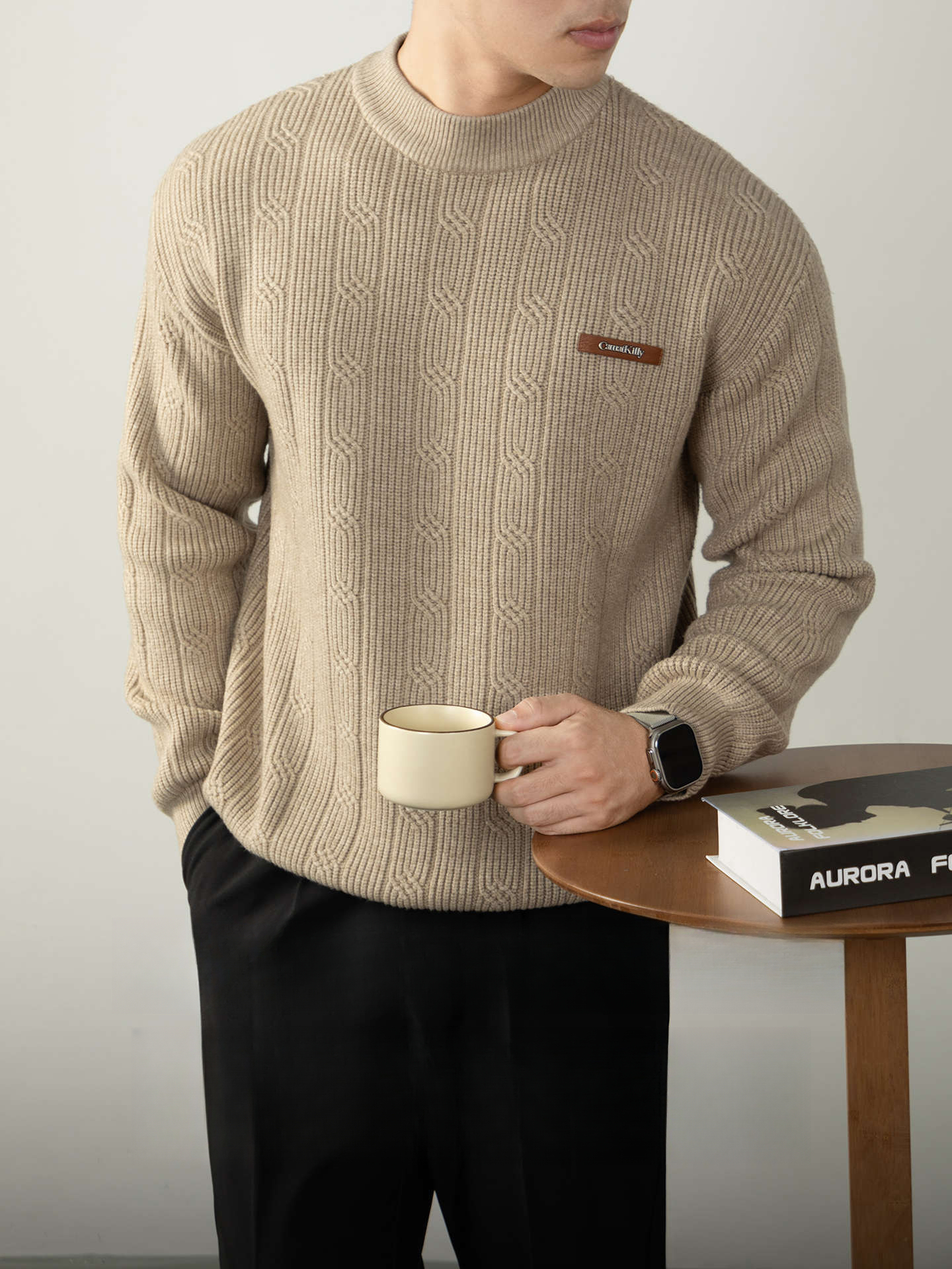 【羊毛萊賽爾重工提花】高端男士針織衫秋冬毛線針織衫