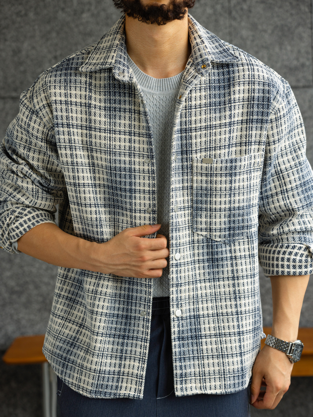 【維羅納記憶】高端粗花呢肌理長袖襯衫男小香風格子襯衣