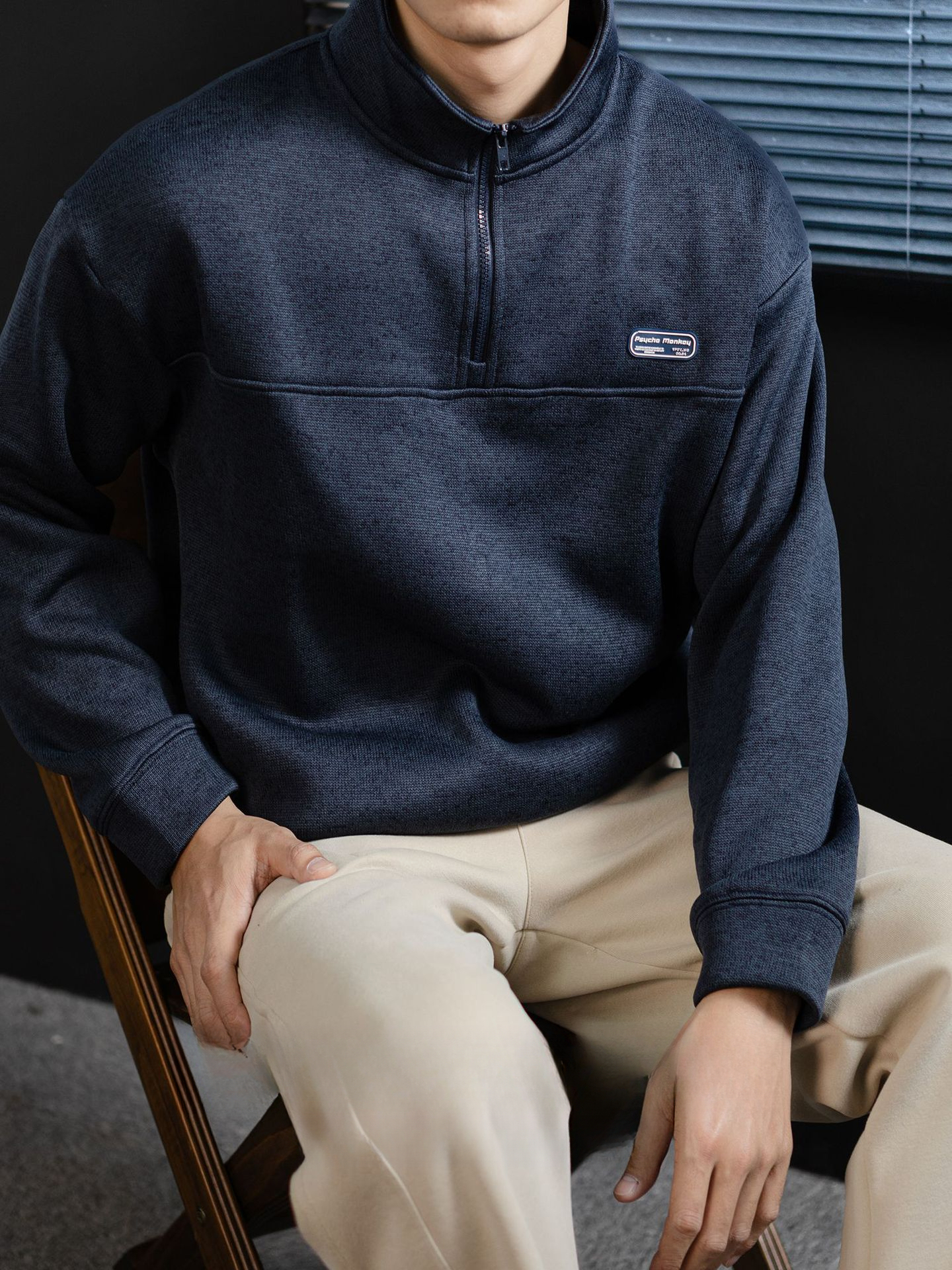 360G重磅加厚毛織絨半拉鍊立領衛衣男老錢風冬季保暖拼接設計上衣