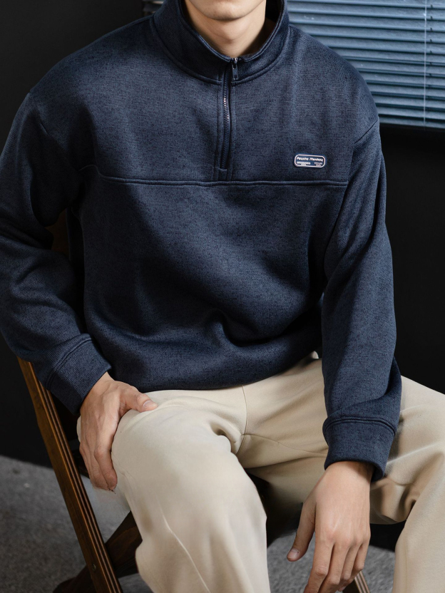 360G重磅加厚毛織絨半拉鍊立領衛衣男老錢風冬季保暖拼接設計上衣