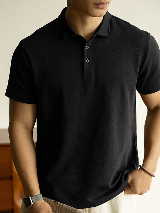 優質太空棉純色短袖polo衫男士2025春季翻領T恤商務純色保羅衫