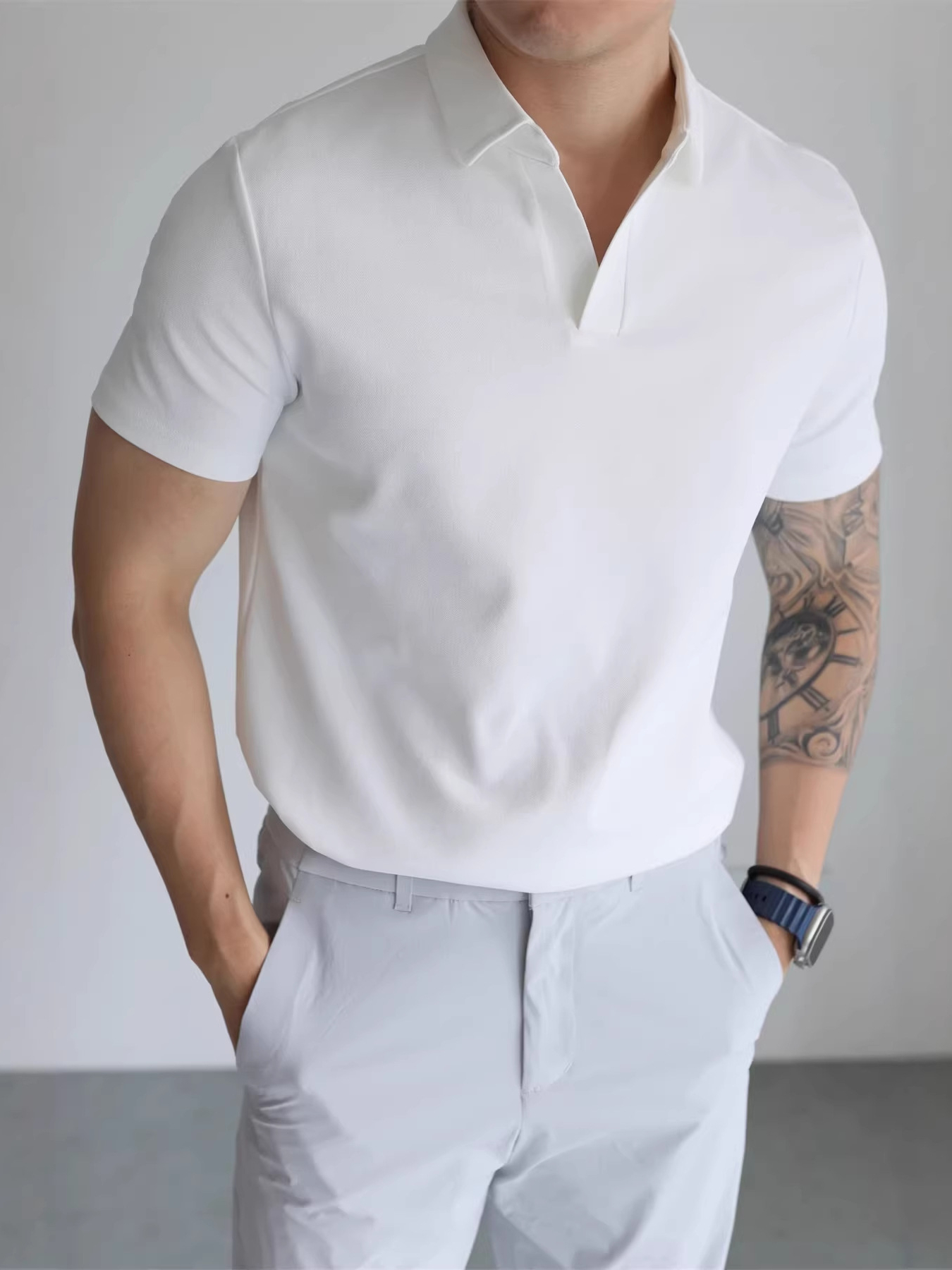 高智感浮雕提花肌理珠地棉短袖POLO衫男士夏季商務百搭海鷗領上衣