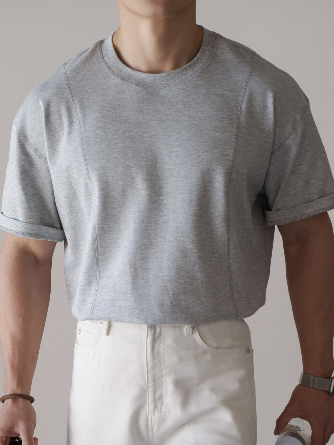 雲感棉滌混紡透氣落肩袖白色T恤男士2026年春季休閒通勤短袖上衣