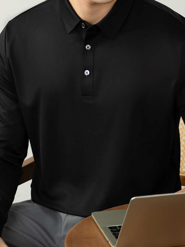 【高彈華夫格】輕奢免燙無痕男士長袖POLO衫2025秋冬商務通勤上衣