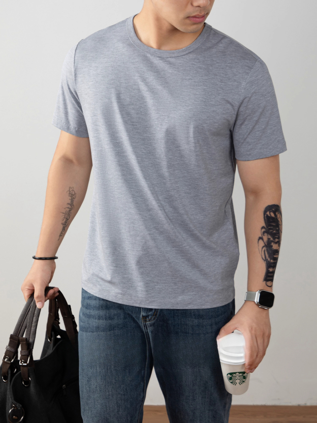 60S冰絲莫代爾棉短袖T恤男2025夏季薄款涼感寬鬆透氣速乾絲光棉