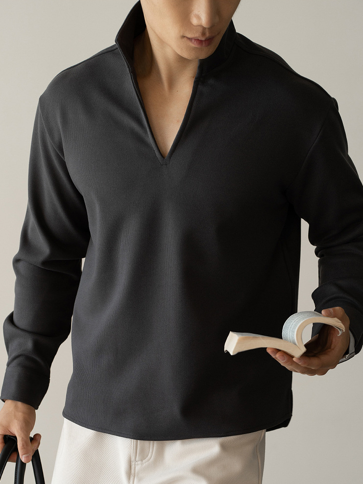 美式復古鬆弛感落肩袖立領T恤男士2025秋冬寬鬆保暖加厚休閒衛衣