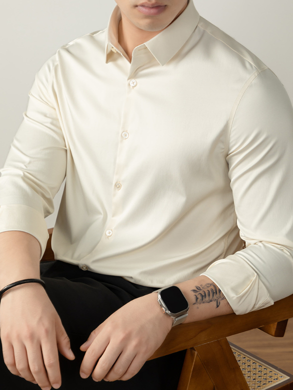 【免燙易打理】80S雙絲光襯衫男長袖商務正裝春秋高級感結婚襯衣