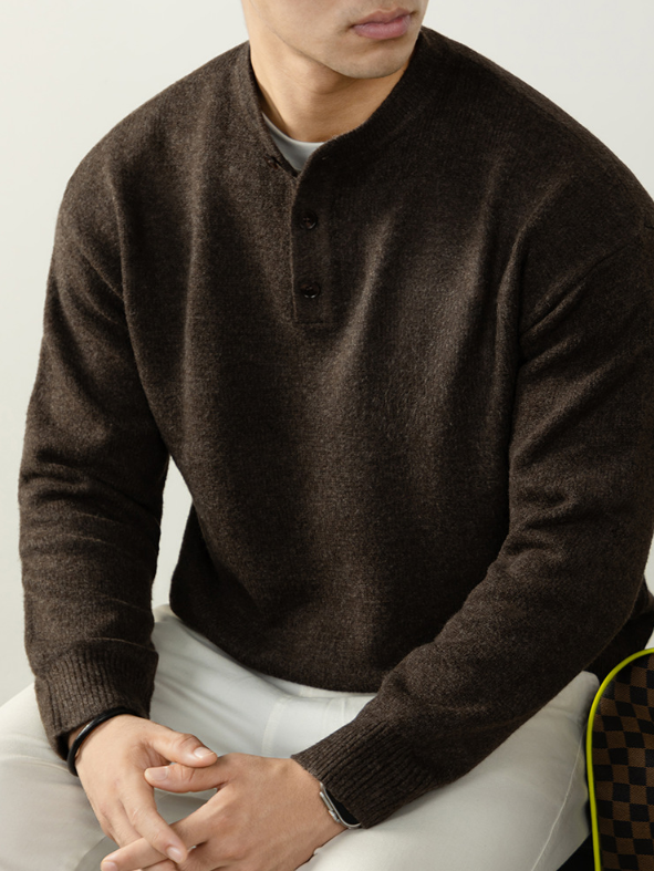 【慵懶隨性】亨利領寬鬆高級感毛衣男秋冬季厚款針織衫復古紳士風