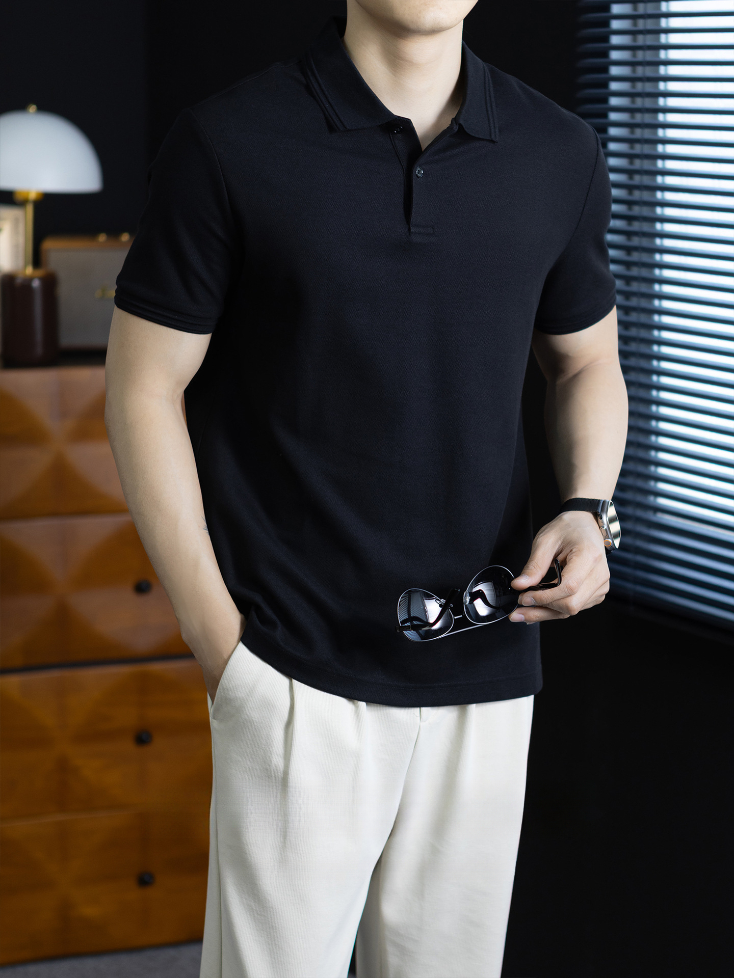臻選5A抗菌冰氧珠地polo衫男士短袖輕商務扁機領挺括舒適通勤上衣