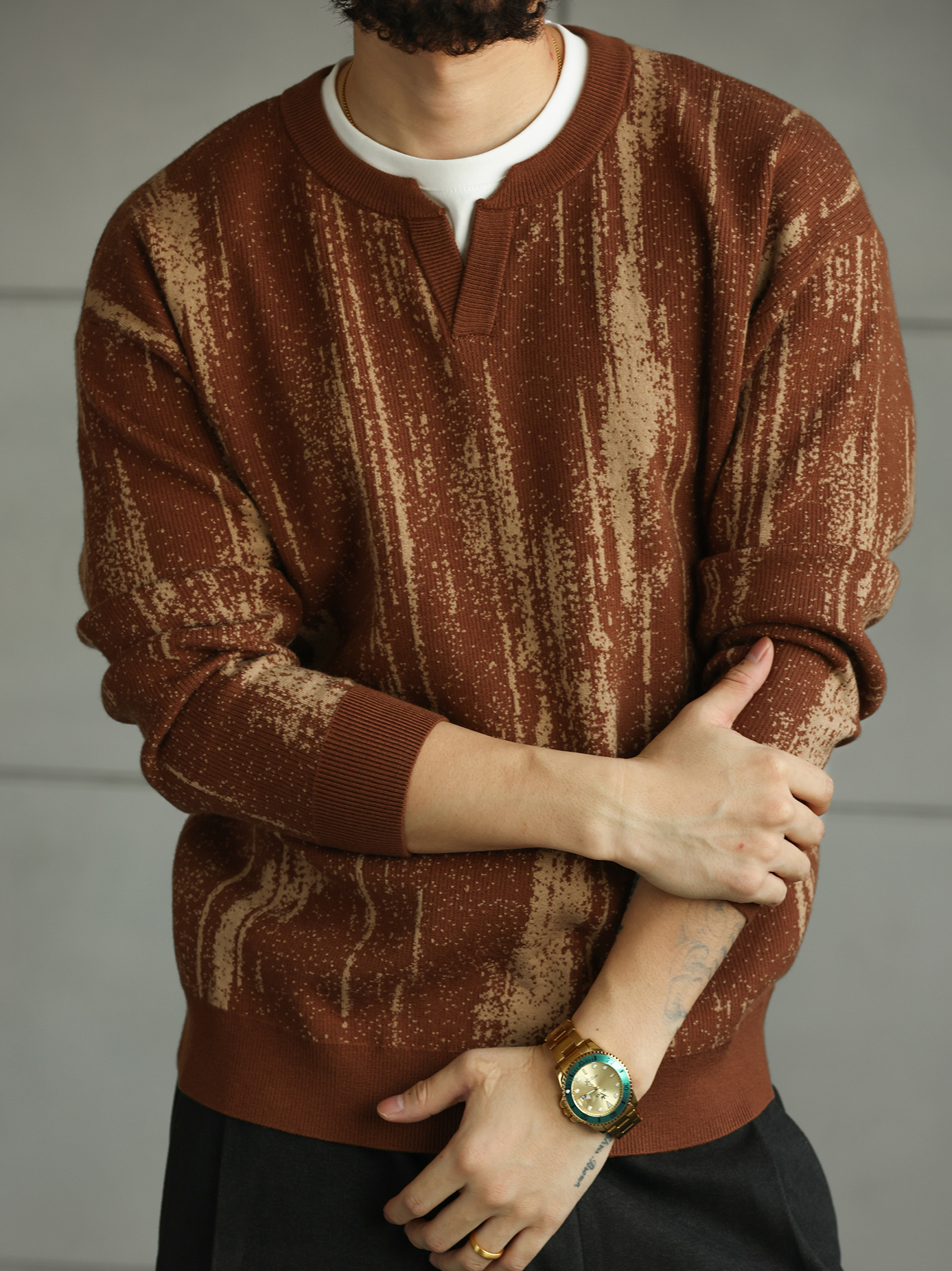 【紳士型格】冬季新款復古毛衣男士假兩件圓領套頭針織衫