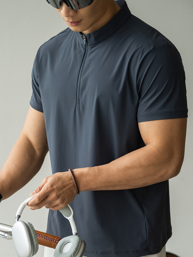 【UPF50+】半拉鍊運動短袖T恤速乾衣男士春季新款戶外运动上衣